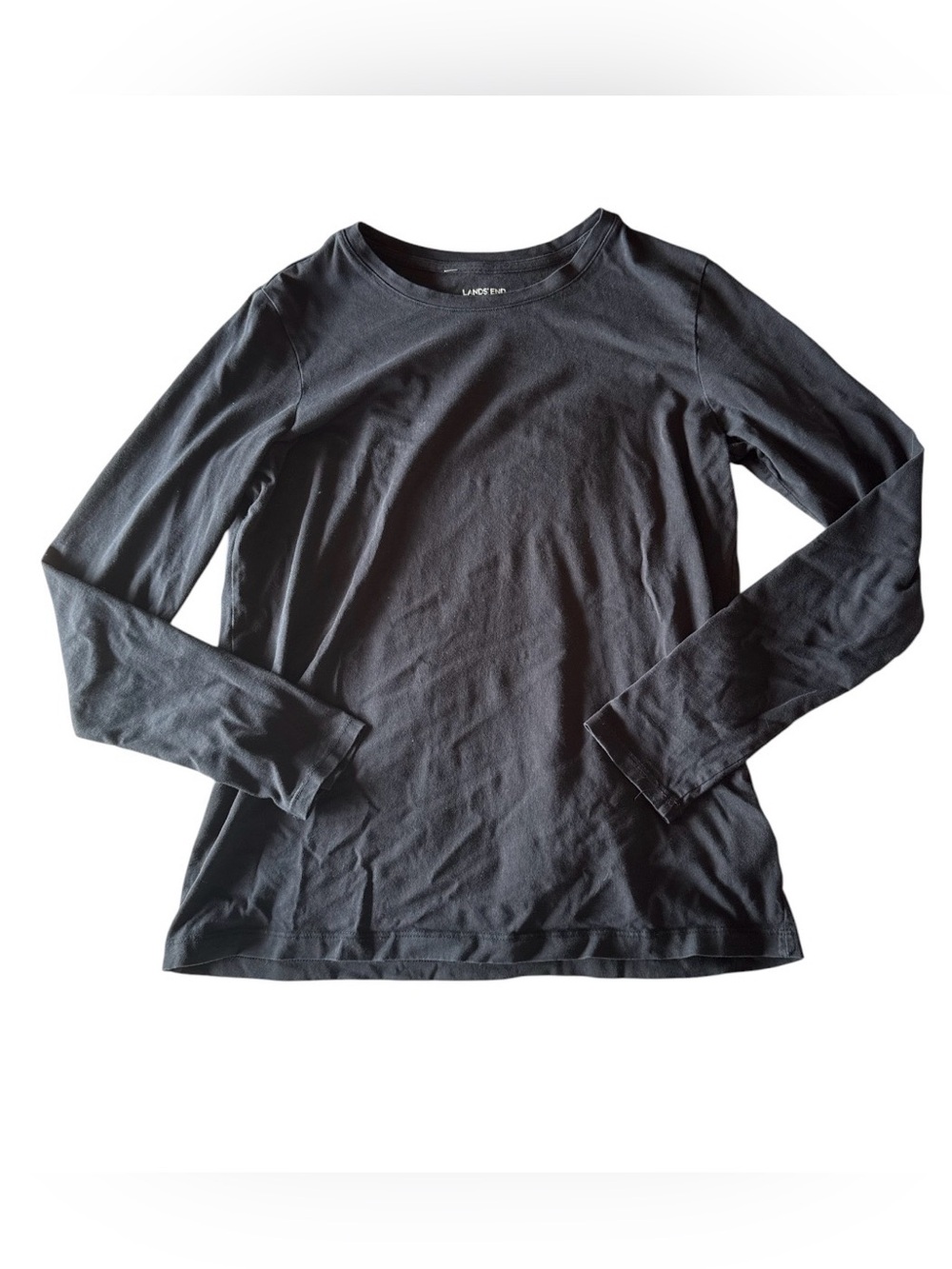 Lands' End Black Long-Sleeve Crewneck Tee - Lightweight Cotton